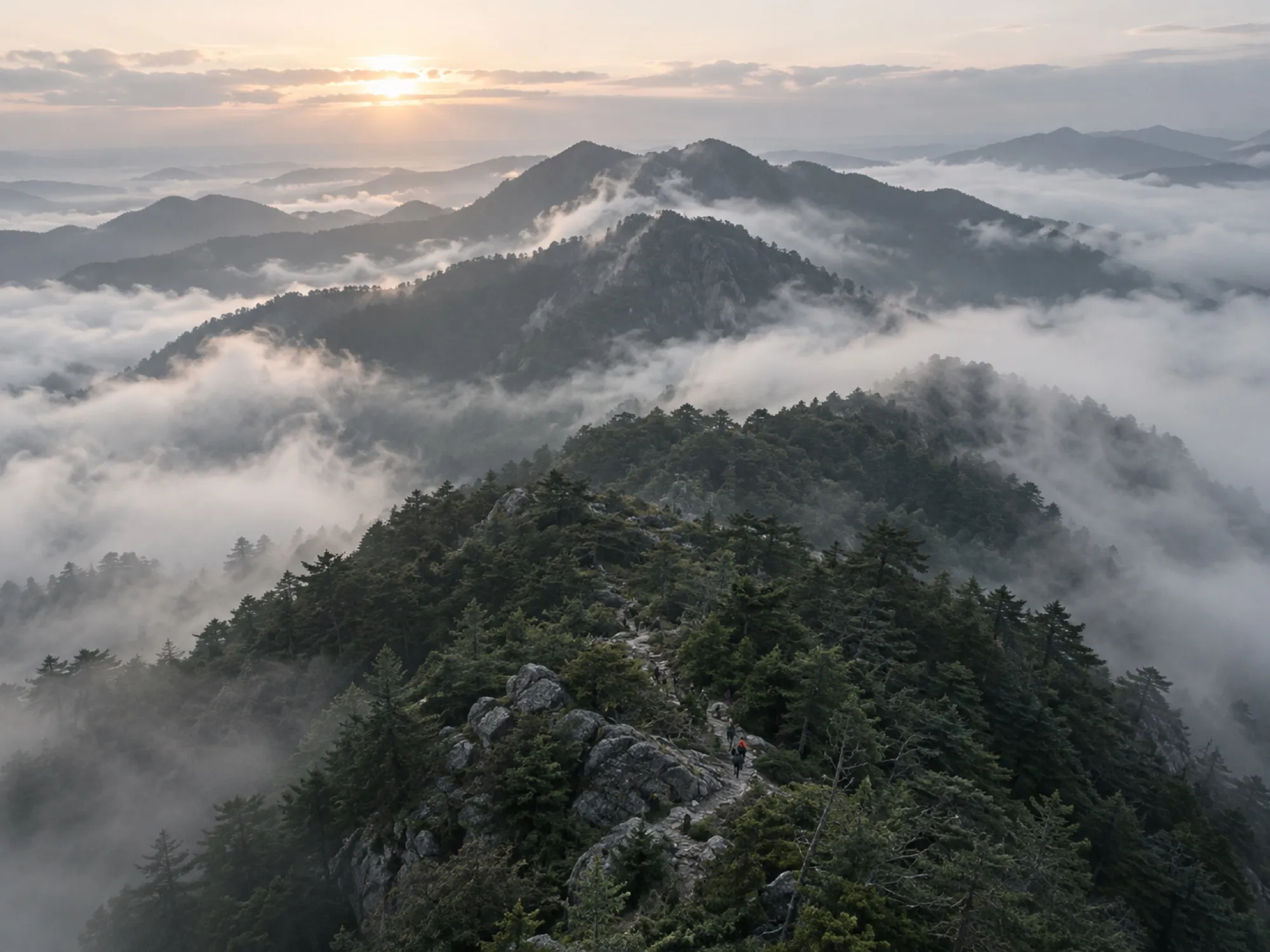 无人机俯瞰山林与救援场景